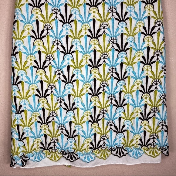 XS MILLY PENCIL SKIRT COTTON EMBROIDERED BOHO LINED BLUE TEAL WHITE GREEN - Picture 6 of 10